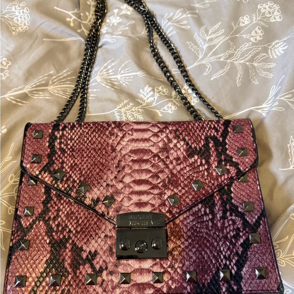 Badgley Mischka Purple Python-Effect Shoulder Bag with Black Accents